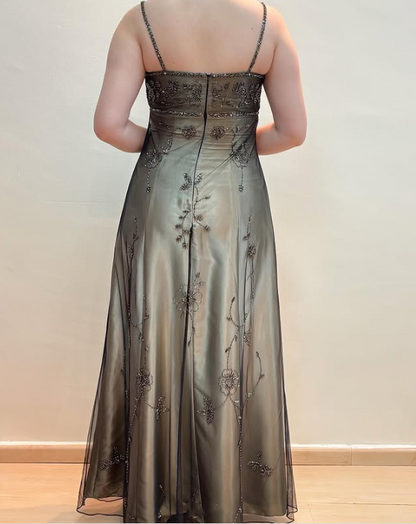 Brown Elegant Fashion Exquisite Spaghetti Strap Long Tulle Ball Gown Evening Dress Party Dress Prom Dress gh3590