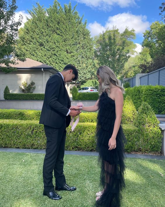 New Arrival Tiered Tulle Black Prom Dress, Long Evening Dress gh2883