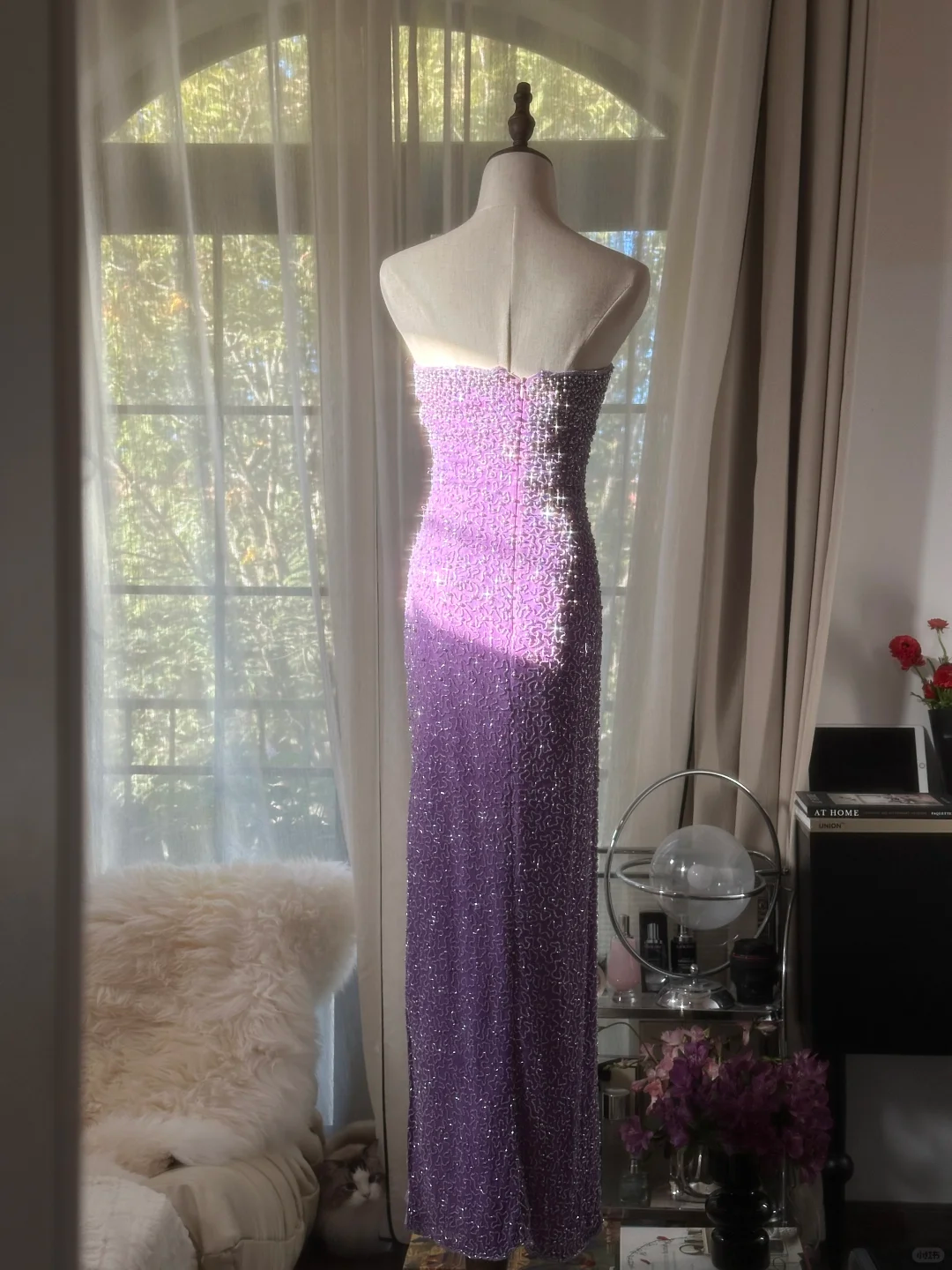 Shiny Sheath Strapless Beaded Purple Chiffon Long Party Dress Evening Dress SH2933