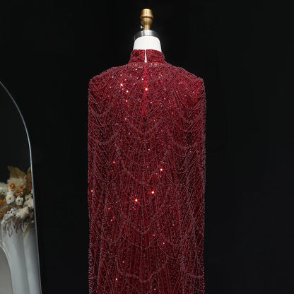 Nude Luxury Long Sleeves Muslim Evening Dresses with Cape SS369A