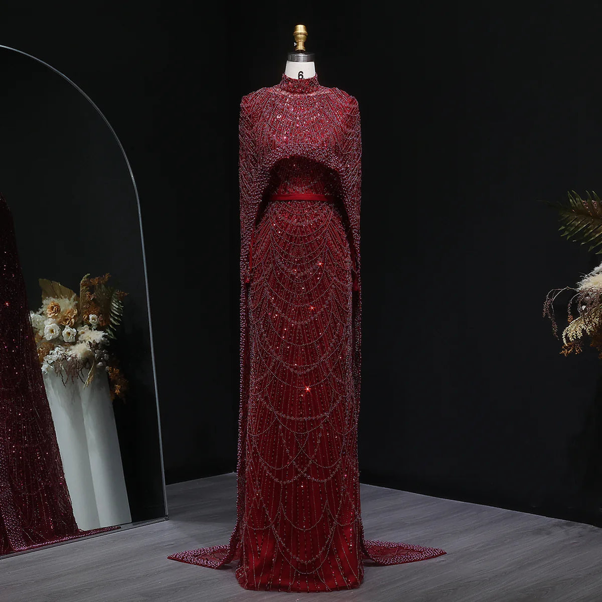 Nude Luxury Long Sleeves Muslim Evening Dresses with Cape SS369A