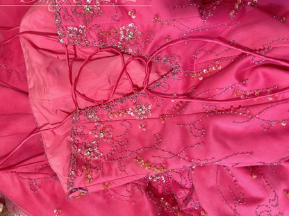 Pink Beaded Floral Elegant Long Satin Ball Gown Evening Dress Party Dress Bridesmaid Dresses gh4465