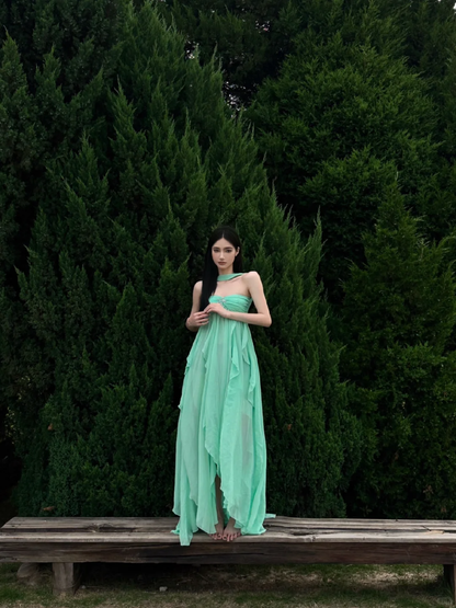 Romantic A Line Sweetheart Neck Ruffle Green Chiffon Party Dress Birthday Dress SH2913