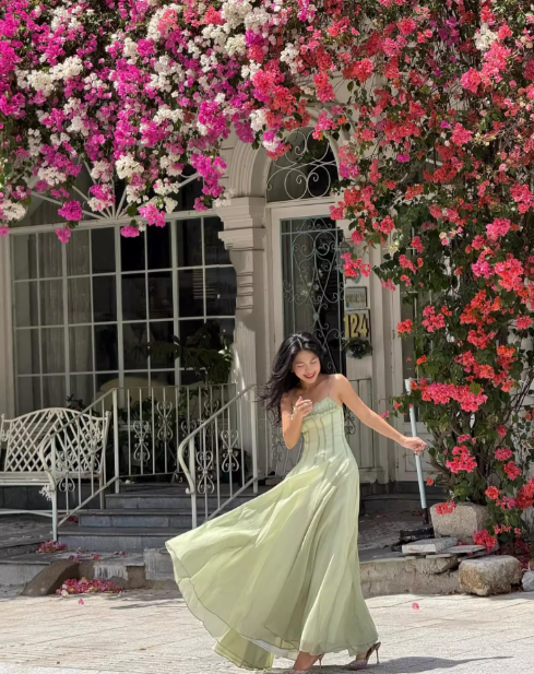 Gentle A Line Spaghetti Strap Green Chiffon Long Prom Dress Party Dress SH3021