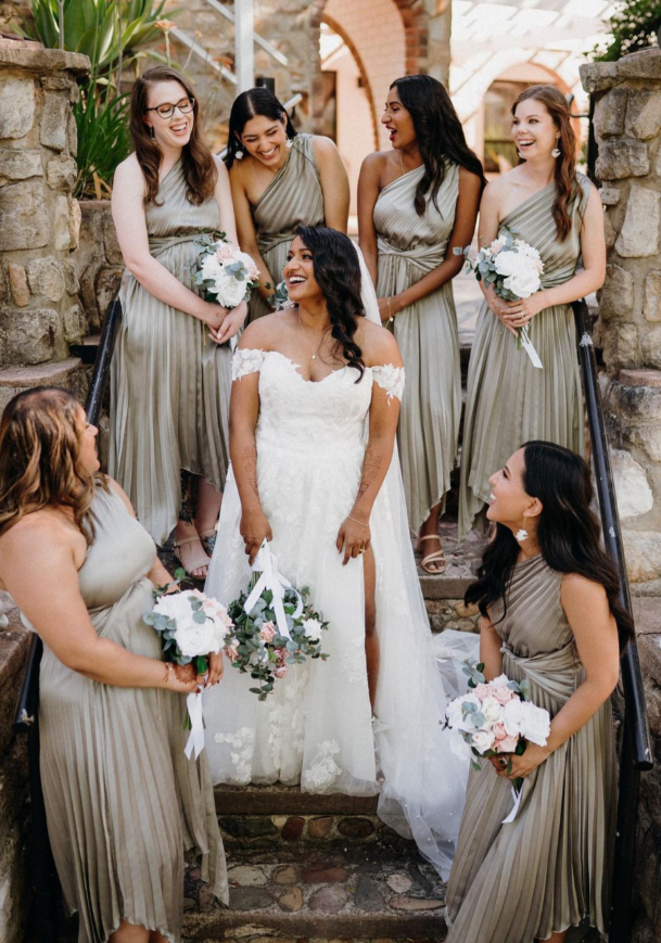 Elegant A Line One Shoulder Pleated Sage Green Satin Bridesmaid Dress Evening Dress SH3056