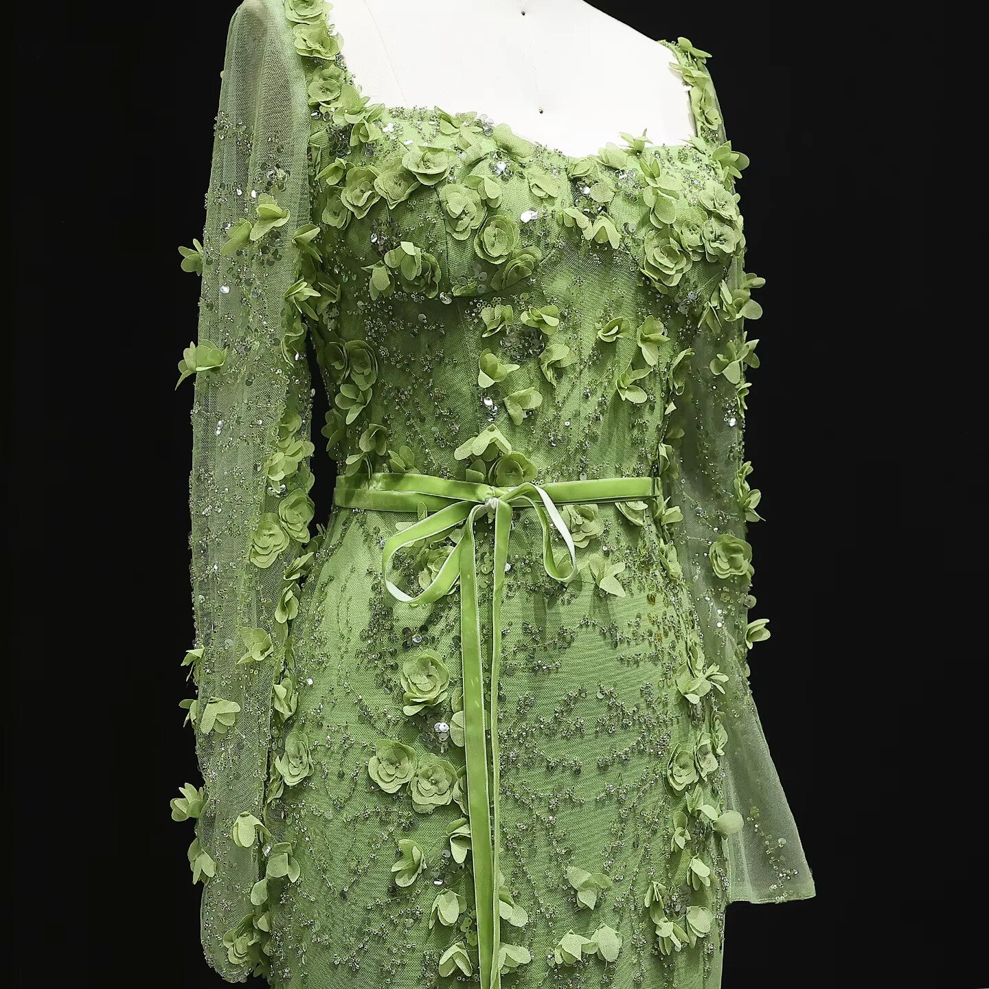 Stunning Lime Green 3D Floral Mermaid Evening Dress SS355