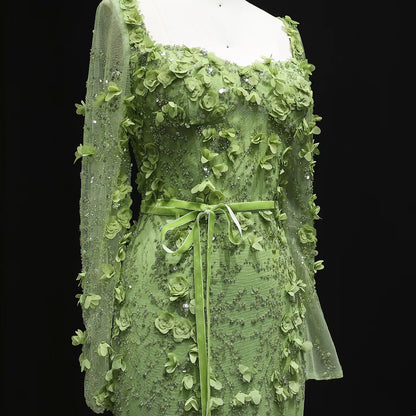 Stunning Lime Green 3D Floral Mermaid Evening Dress SS355