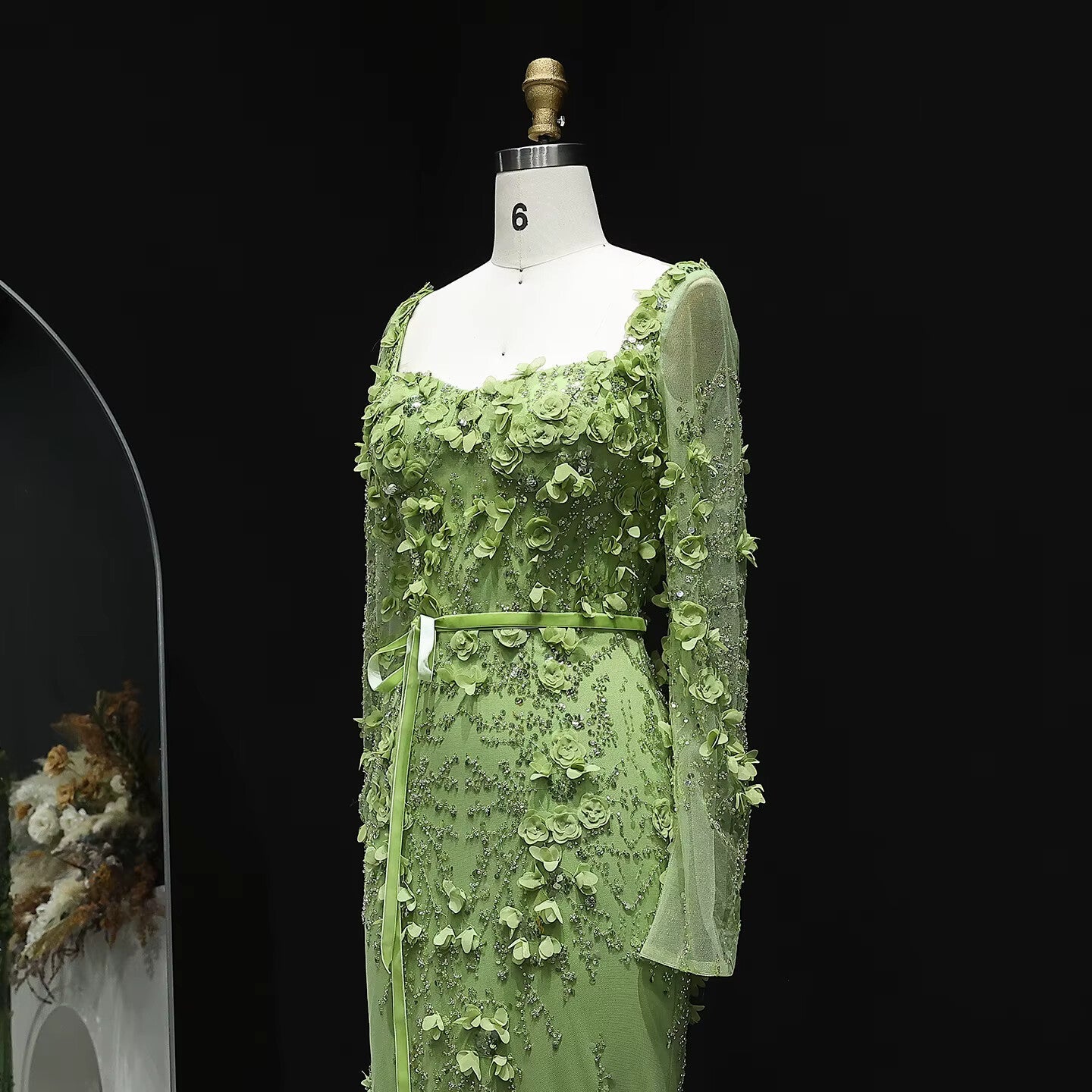 Stunning Lime Green 3D Floral Mermaid Evening Dress SS355