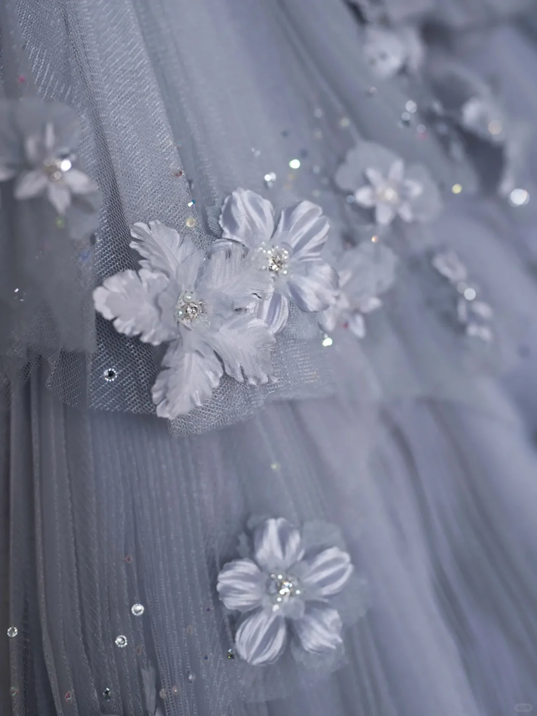 Unique A Line Long Sleeve Flower Tiered Tulle Long Party Dress Evening Dress Ball Gown SH2815