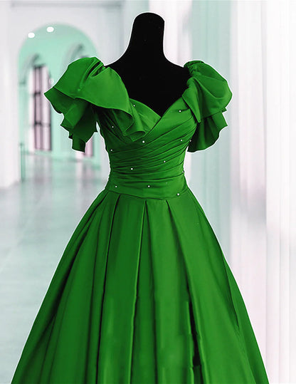 Green Satin Long Party Dress, A-line Green Prom Dress Evening Dress TP1158