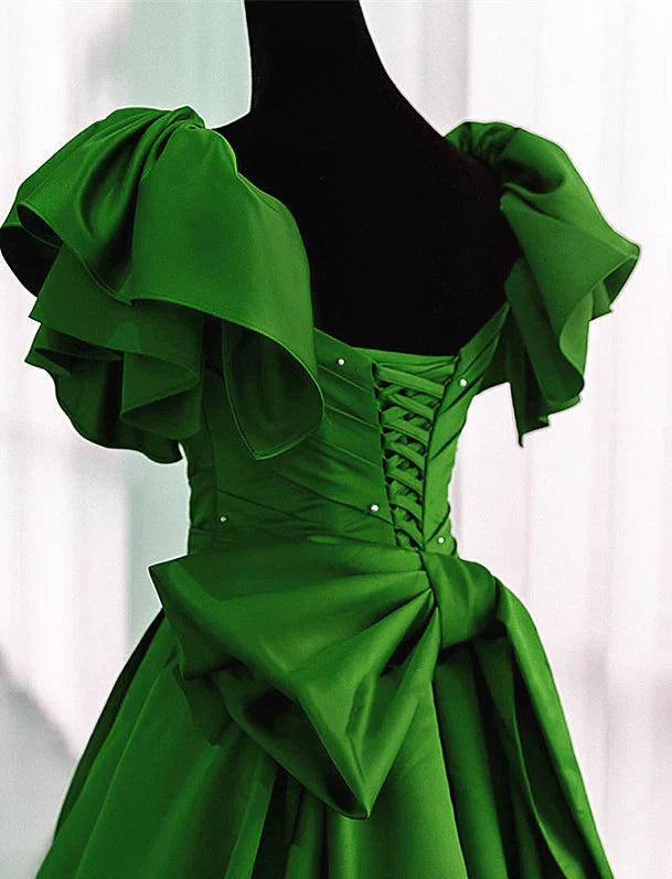 Green Satin Long Party Dress, A-line Green Prom Dress Evening Dress TP1158