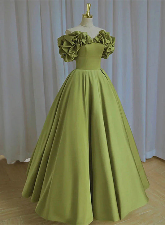 Light Green Satin Long Off Shoulder Lace-Up Party Dress, Green Prom Dress TP1280