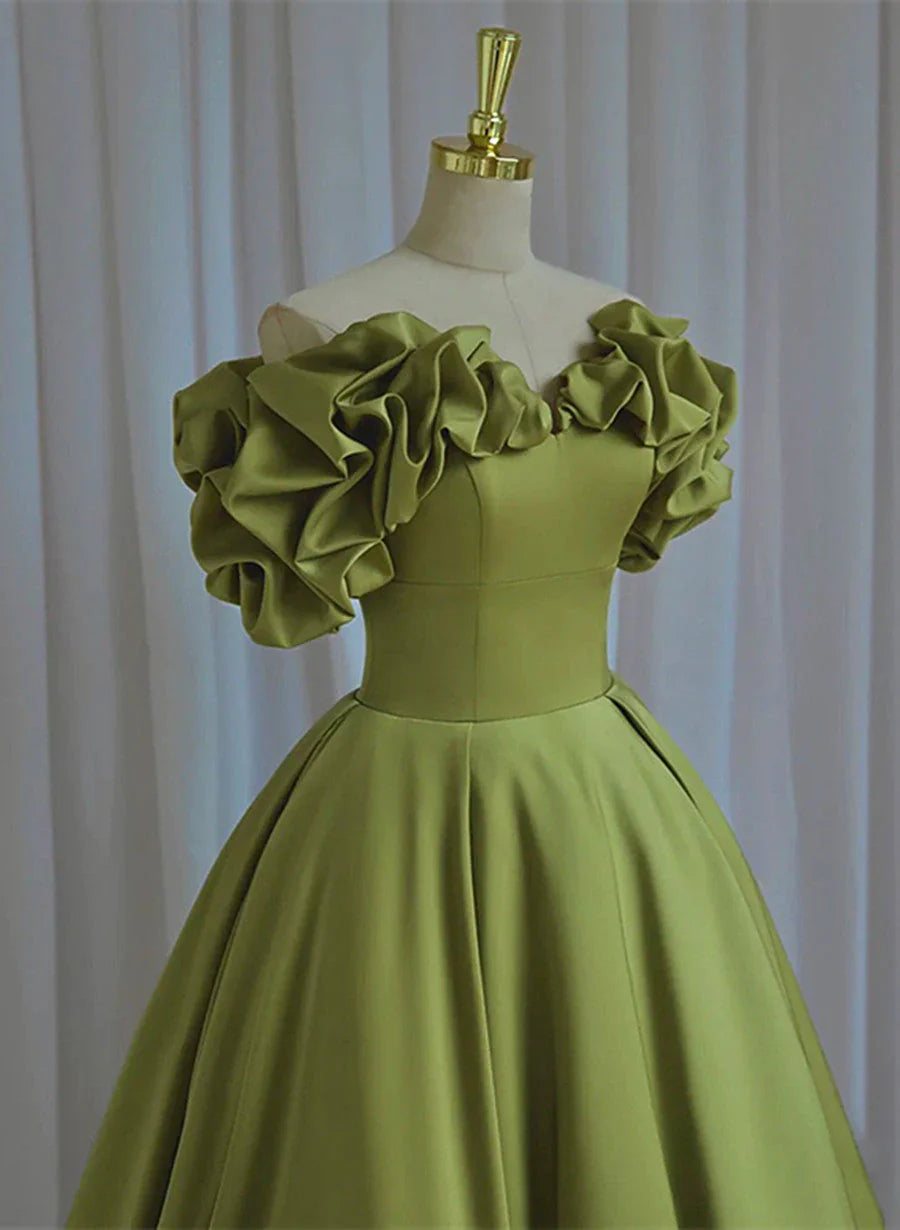 Light Green Satin Long Off Shoulder Lace-Up Party Dress, Green Prom Dress TP1280