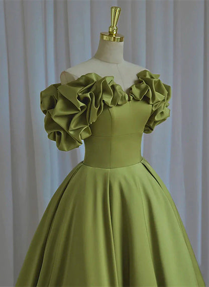 Light Green Satin Long Off Shoulder Lace-Up Party Dress, Green Prom Dress TP1280