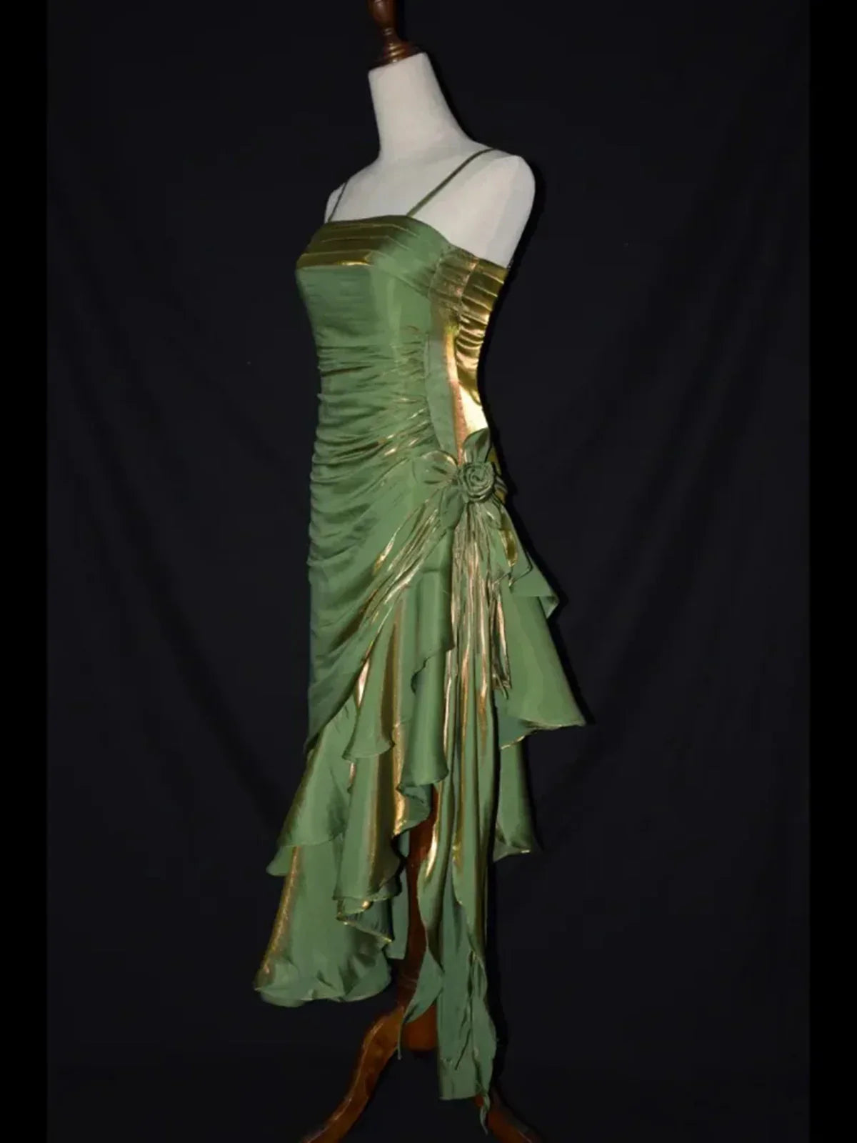 Cute Green Straps High Low Satin Chic Party Dress, Green Prom Dress Evening Dress TP2123