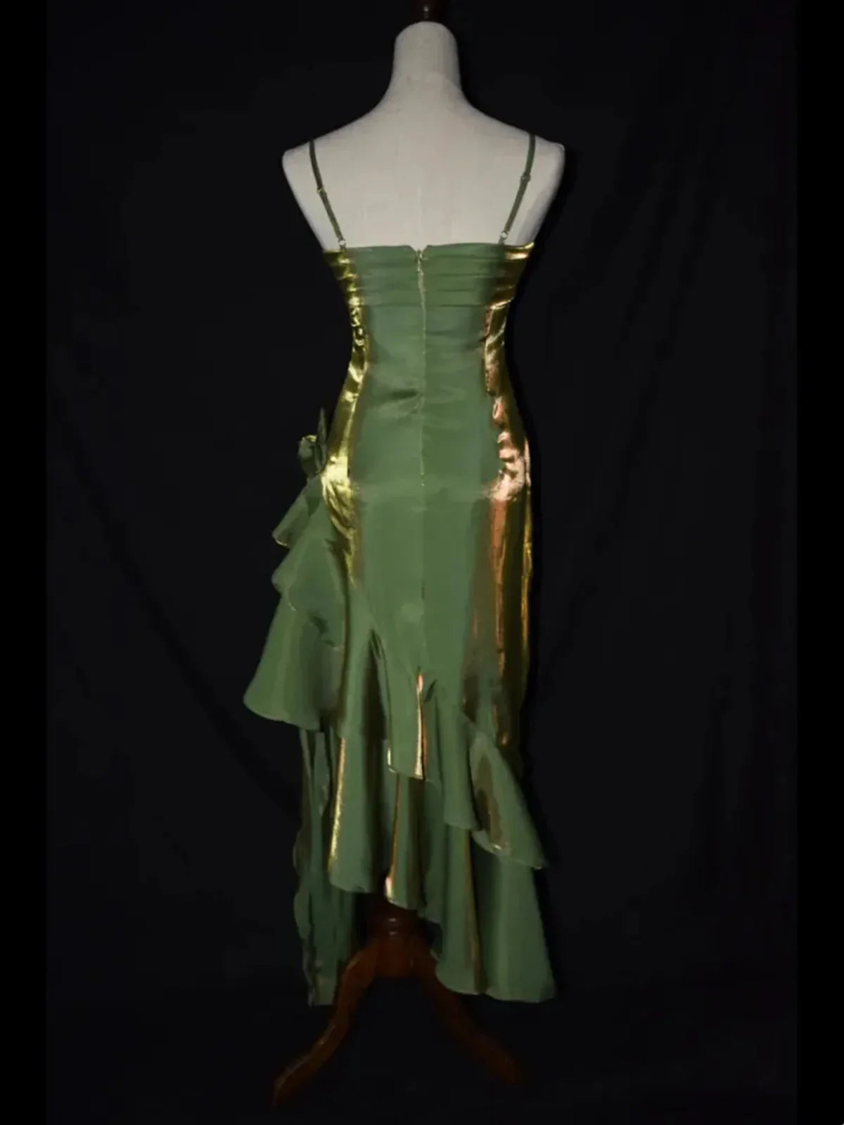 Cute Green Straps High Low Satin Chic Party Dress, Green Prom Dress Evening Dress TP2123