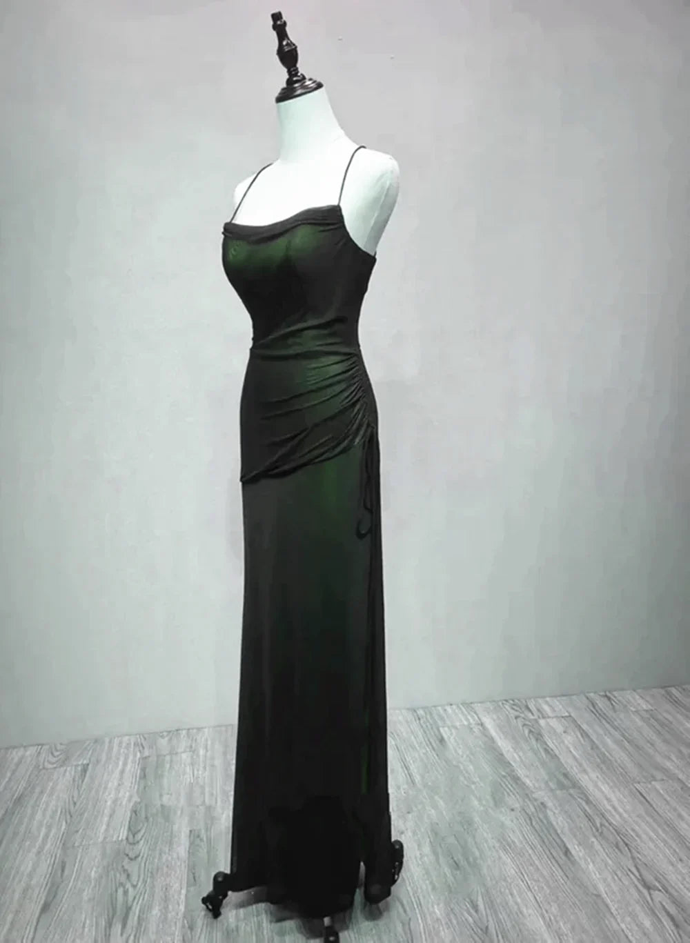 Unique Black and Green Straps Long Evening Dress, Black and Green Prom Dress Party Dress TP2142