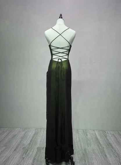 Unique Black and Green Straps Long Evening Dress, Black and Green Prom Dress Party Dress TP2142