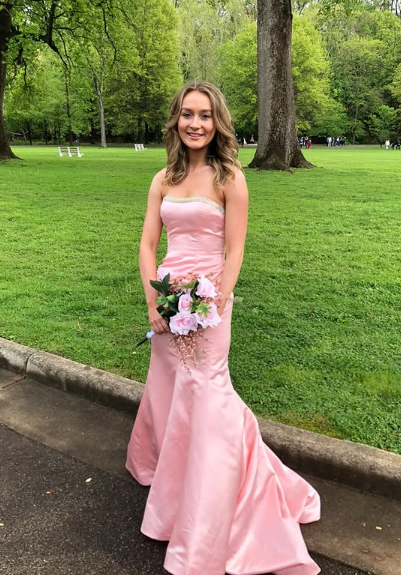 Elegant Pink Mermaid Satin Strapless Long Ball Gown Bridesmaid Dress TP2235