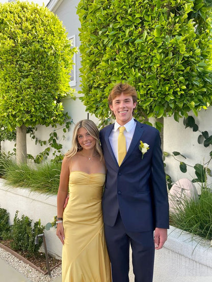 Spaghetti Strap Satin Sleeveless Slit Ankle-Length Prom Dress Bridesmaid Dress TP2338