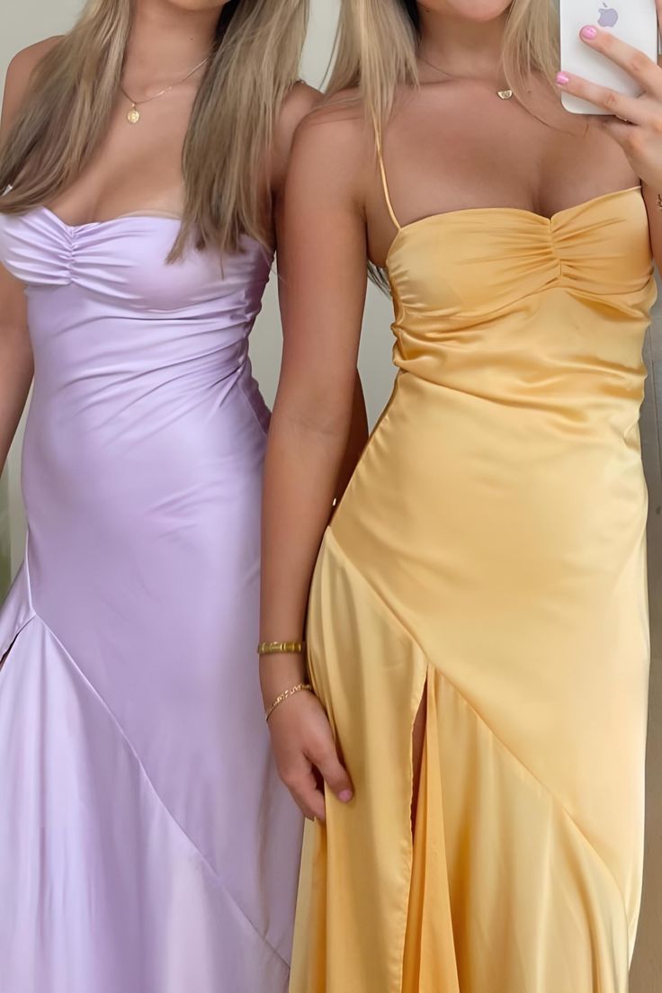 Spaghetti Strap Satin Sleeveless Slit Ankle-Length Prom Dress Bridesmaid Dress TP2338