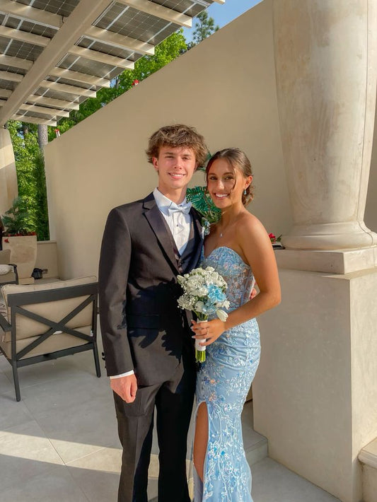 Elegant Blue Strapless Sweetheart Neck Slit Formal Prom Dress Bridesmaid Dress TP2348