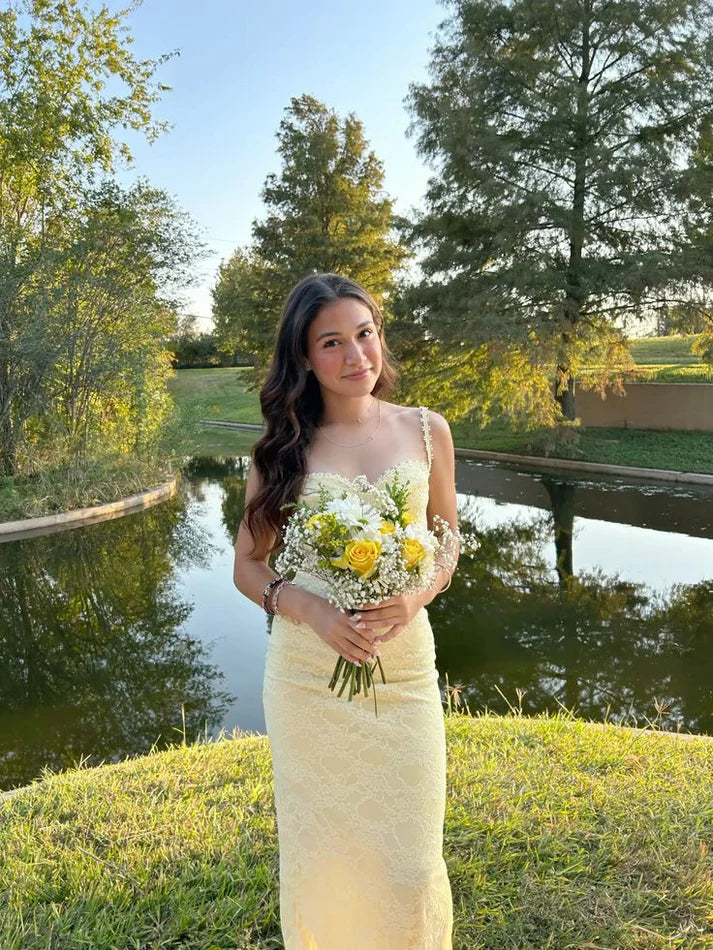 Spaghetti Straps Sweetheart Neck Sleeveless Lace Long Prom Dress Bridesmaid Dress TP2435