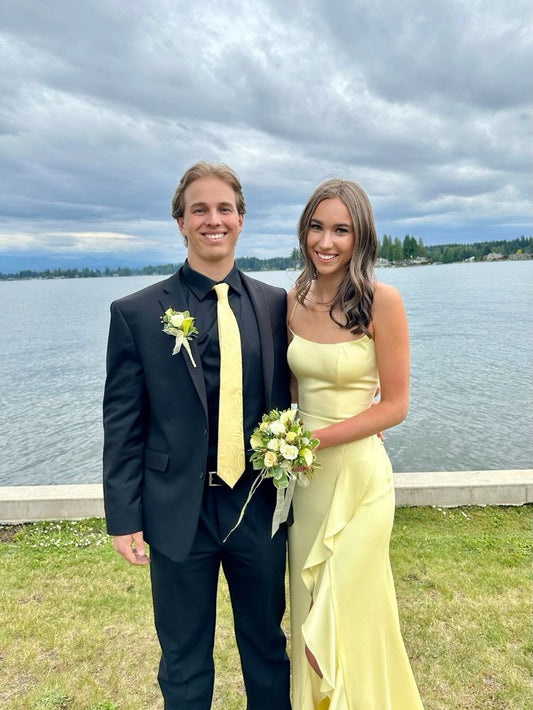 Simple Yellow Mermaid Slit Ruffled Prom Dress Bridesmaid Dress TP2615