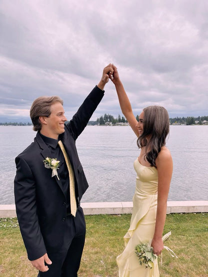 Simple Yellow Mermaid Slit Ruffled Prom Dress Bridesmaid Dress TP2615