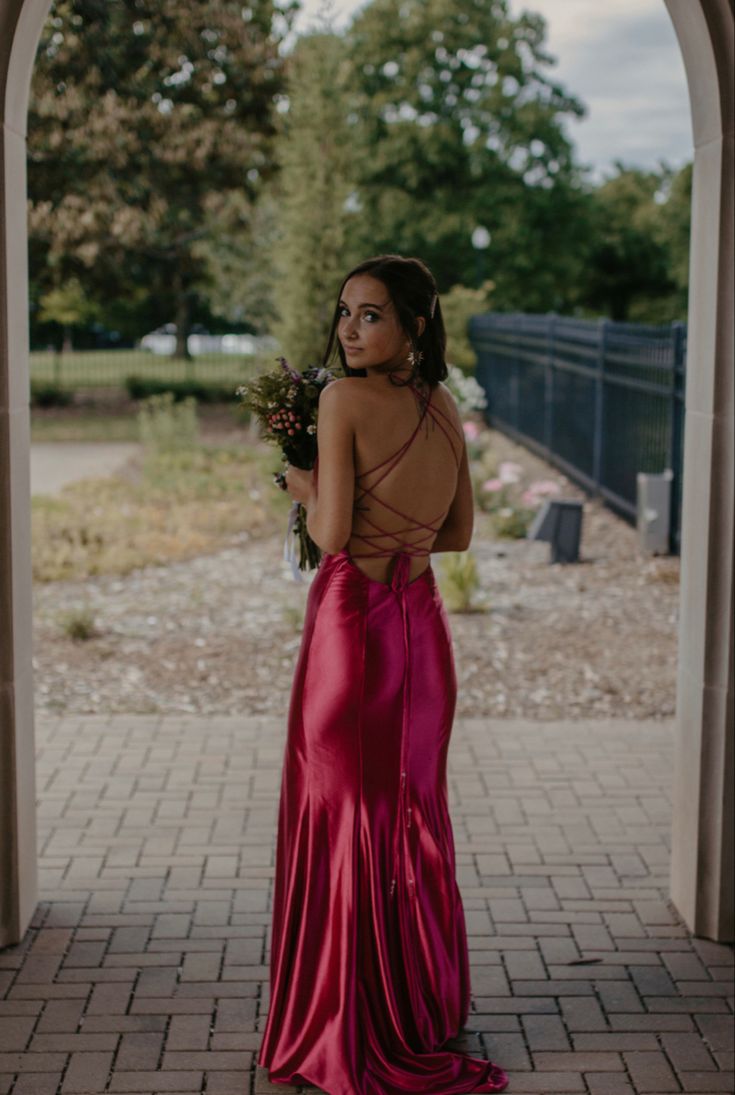 Strapless Simple V-neck Pink Satin Mermaid Slit Long Prom Dress Bridesmaid Dress TP2682