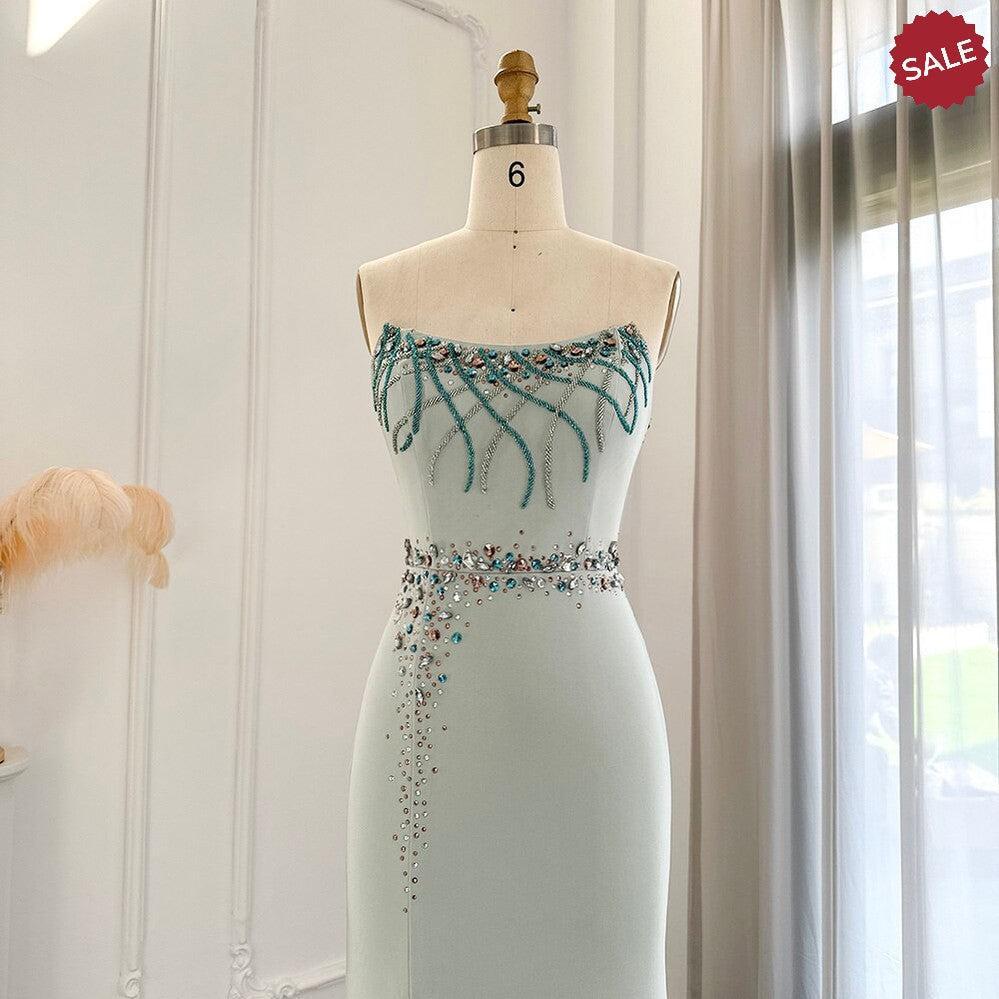 Turquoise Crystal Luxury Dubai Evening Dress SS331
