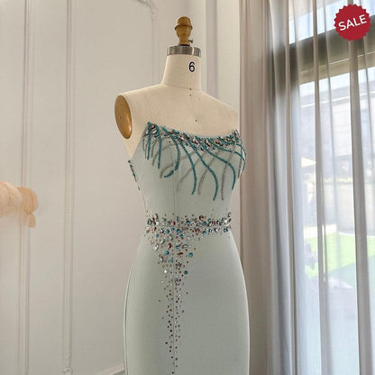 Turquoise Crystal Luxury Dubai Evening Dress SS331