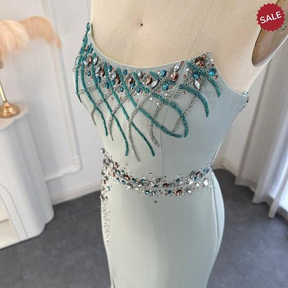 Turquoise Crystal Luxury Dubai Evening Dress SS331