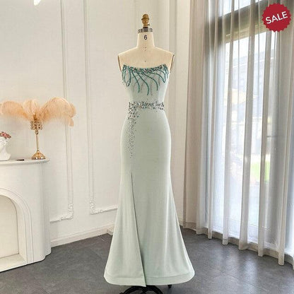 Turquoise Crystal Luxury Dubai Evening Dress SS331