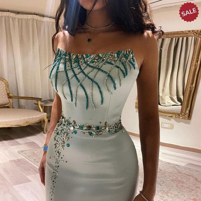 Turquoise Crystal Luxury Dubai Evening Dress SS331
