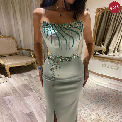 Turquoise Crystal Luxury Dubai Evening Dress SS331