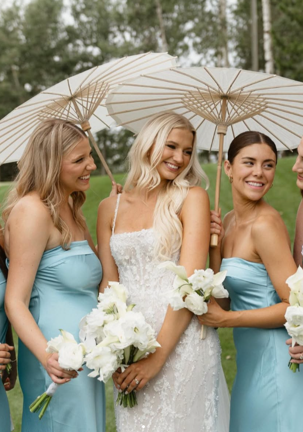 Stunning Sheath Strapless Blue Satin Bridesmaid Dress Evening Dress SH2836