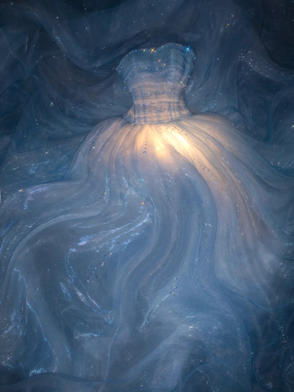 Gorgeous A Line Strapless Beaded Blue Tulle Long Party Dress Evening Dress SH2812