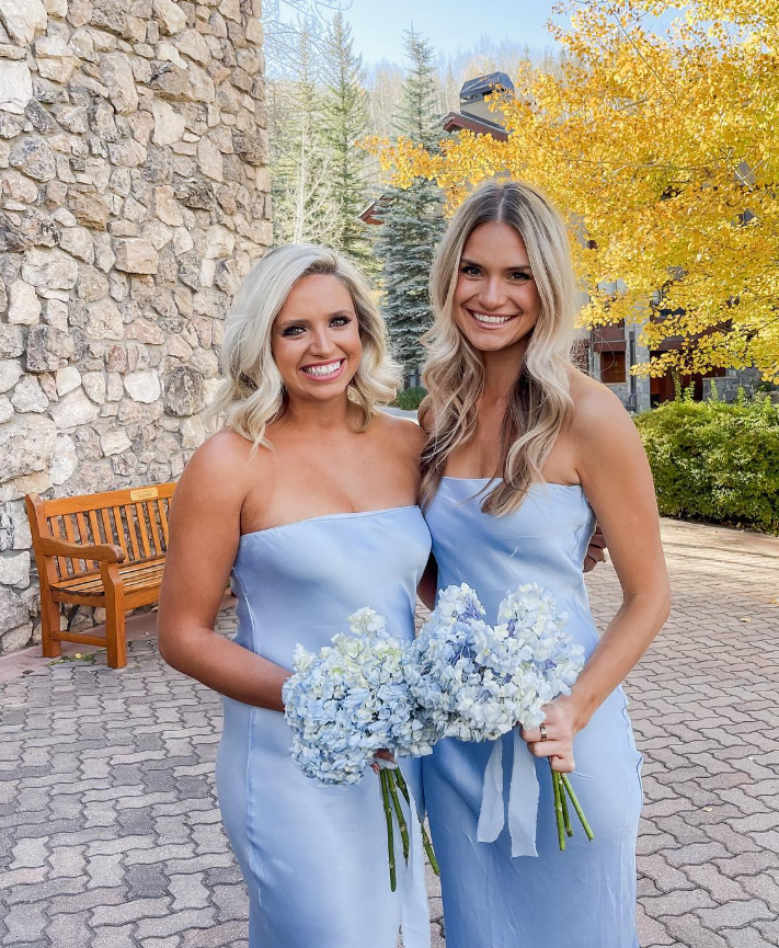 Simple Baby Blue Sheath Strapless Satin Long Bridesmaid Dress Evening Dress SH2831