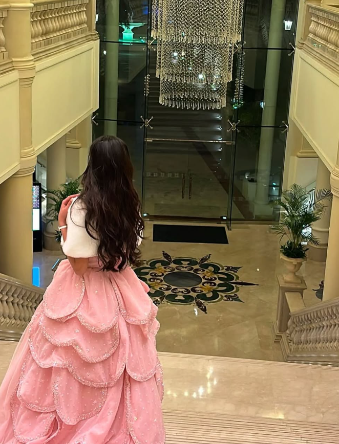 Pink A Line Strapless Tiered Beaded Tulle Party Dress Evening Dress Ball Gown SH2819