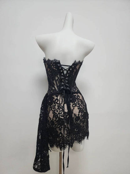 Sexy Burgundy Strapless Lace Sheath Short Cocktail Dress Hoco Dresses