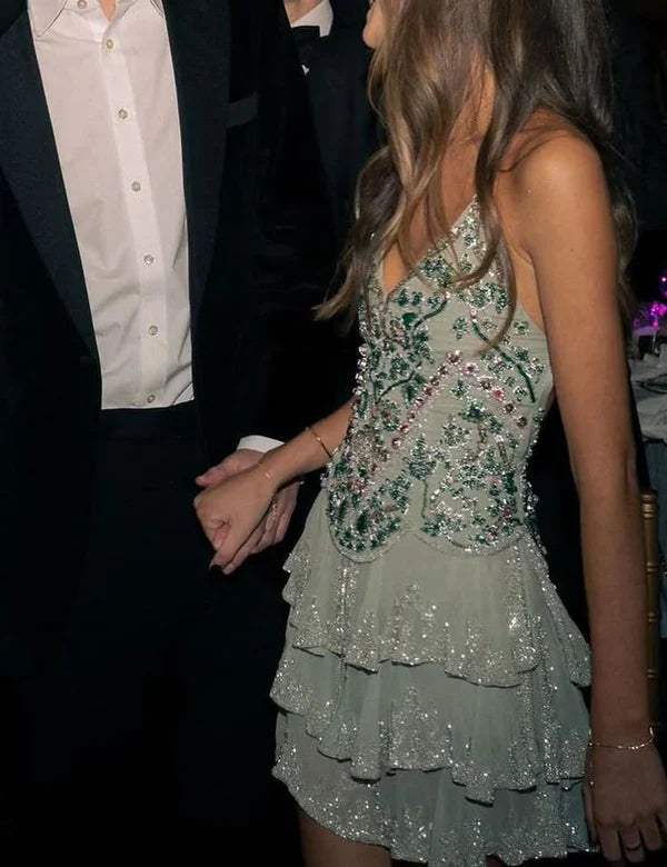 Vintage A line Spaghetti Straps Light Mint Green Chiffon Formal 8th Grade Homecoming Dress SH3386