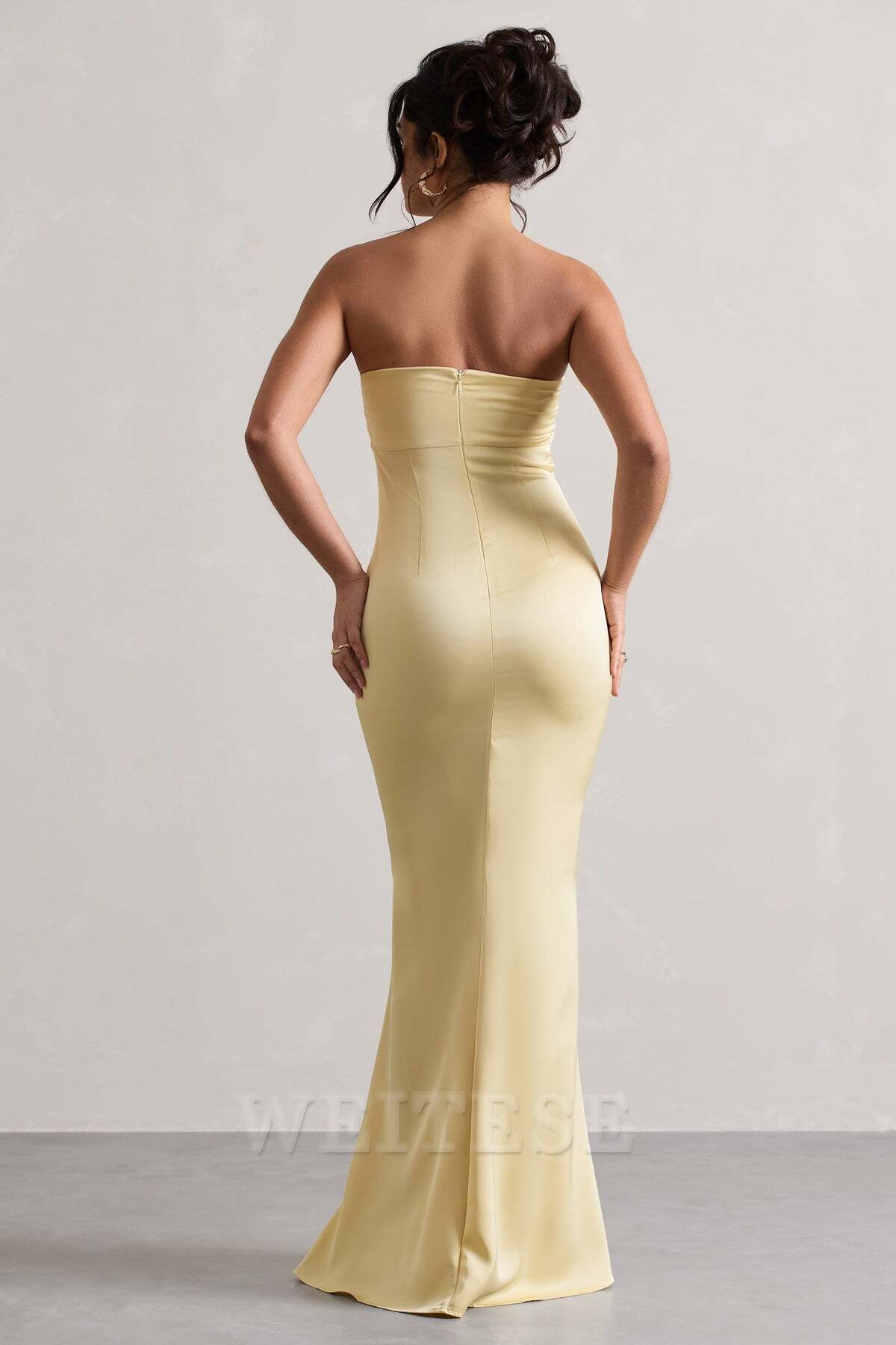 Dress Simple Lemon Satin Pleated Bandeau Maxi Dress Bridesmaid Dress Strapless Mermaid Long Mermaid Prom Dress