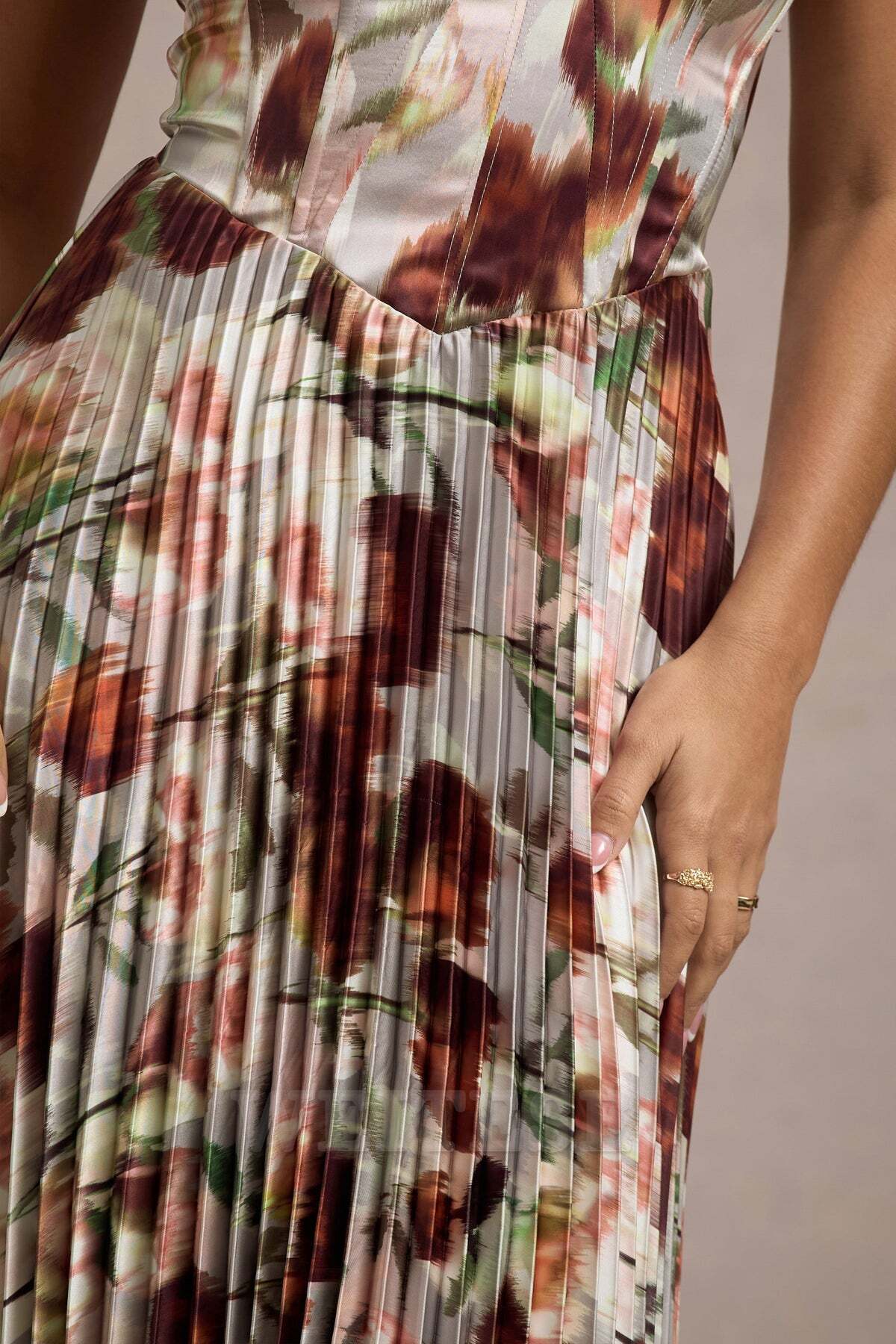 Dress Cream Floral Print Satin Corset Style Midi Dress Prom Dress Sweetheart A-line Fairy-Tale Lace Up Bridesmaid Dress