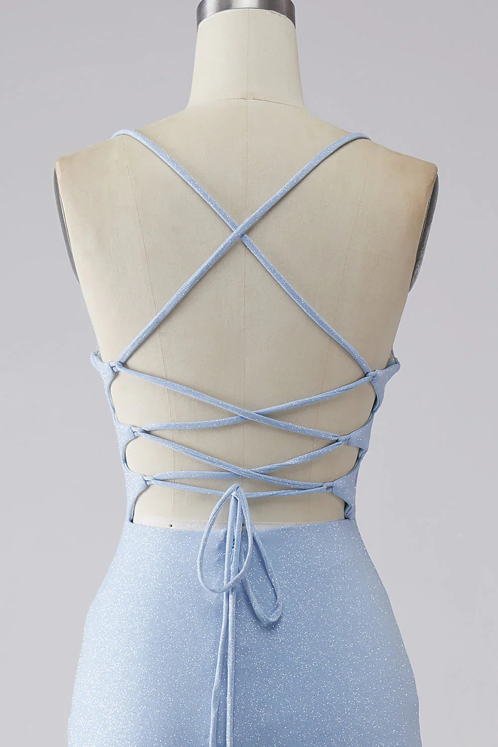 Sparkly Mermaid Light Blue Prom Dress With Slit