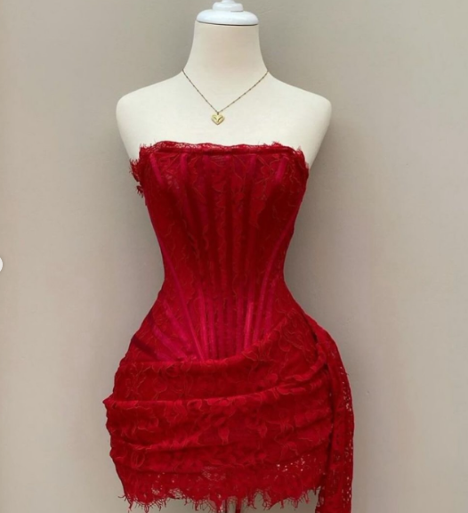 Sexy Red Lace Strapless Sheath Short Cocktail Dress Formal Graduation Homecoming Dress S900