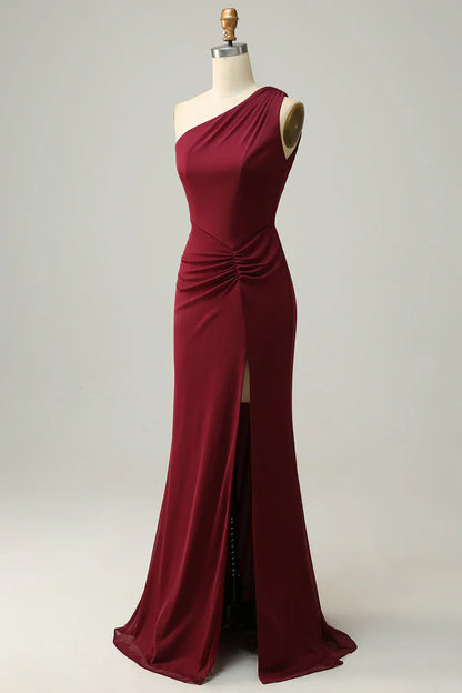 One Shoulder Long Bridesmaid Dress With Slit