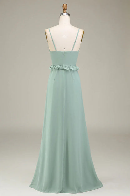 A-Line V-Neck Chiffon Bridesmaid Dress With Ruffles