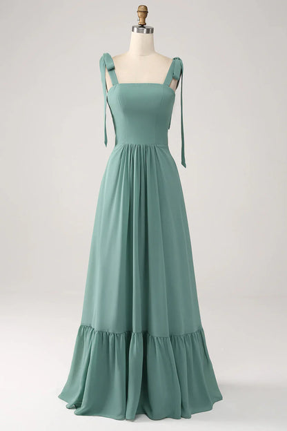 A Line Chiffon Long Bridesmaid Dress With Pleated
