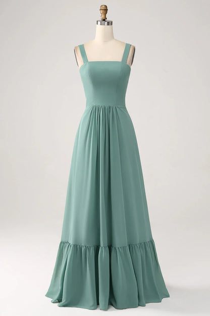 A Line Chiffon Long Bridesmaid Dress With Pleated